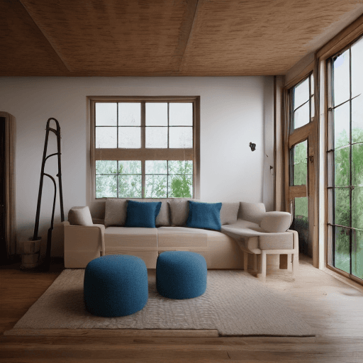 AI generated: High resolution photography interior design, dreamy sunken living room conversation pit, wooden floo...
