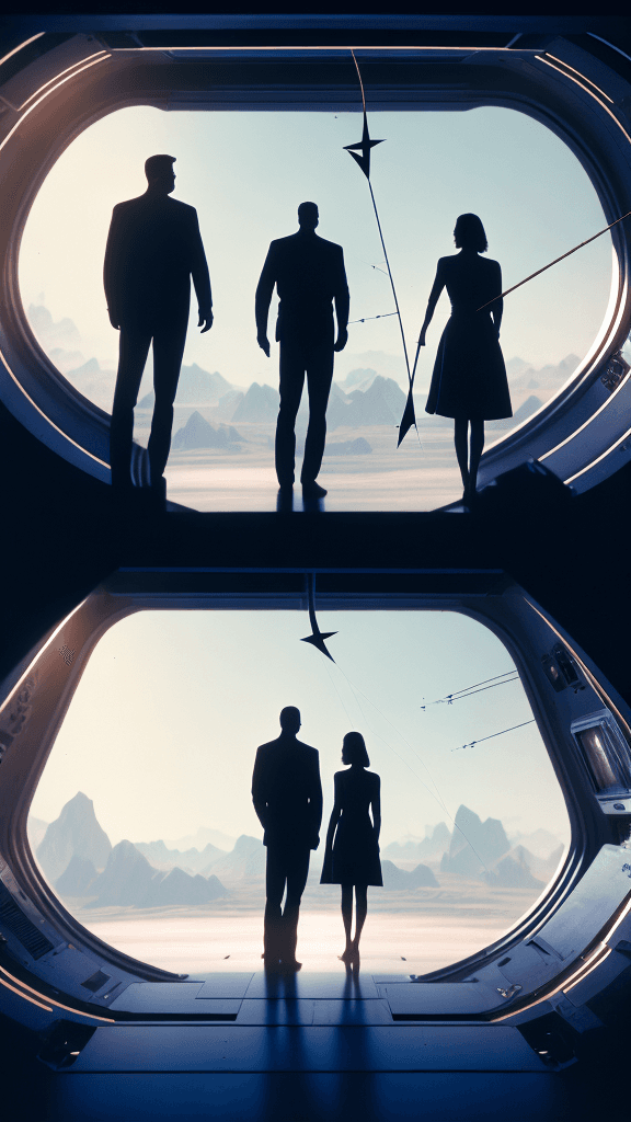 AI generated: shadows of a man and a woman standing  cinematic, hyper realism, high detail, octopposite each other...
