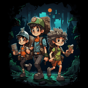 AI generated: Adventure vector, anime explorers from Pixar, determined expressions with rugged backpacks, mountain...