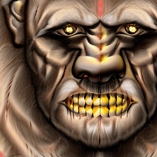 AI generated: A highly detailed and realistic depiction of a powerful wolfman, with a menacing expression and shar...