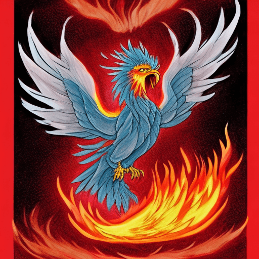 AI generated: Drawing of a phoenix, rebirthing out of its glowing ashes, making an infinite figure, make from ashe...