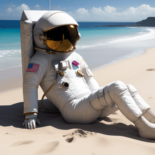 AI generated: astronaut on the beach sunbathing