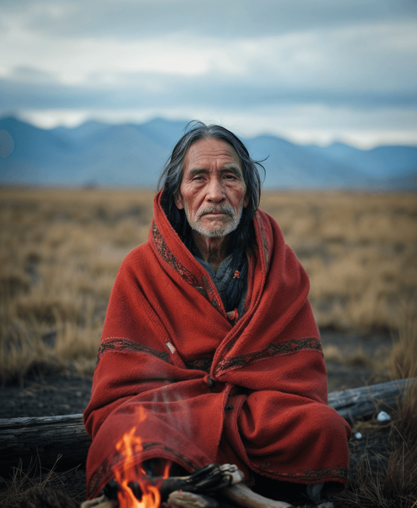AI generated: Native American Elder: "A 4K ultra-detailed portrait of a Native American elder, wrapped in a tradit...