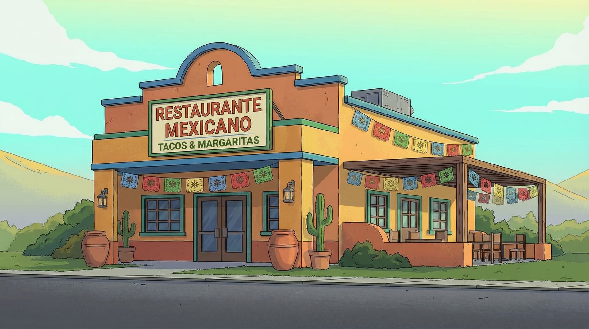 AI generated: create a mexican restaurant background. jusy copy color scheme and lines from reference image