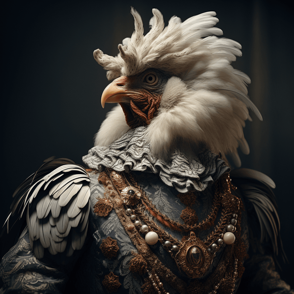 AI generated: Fashion photography, anthropomorphic [animal] photo, 1900s renaissance clothing, fantasy, insanely d...
