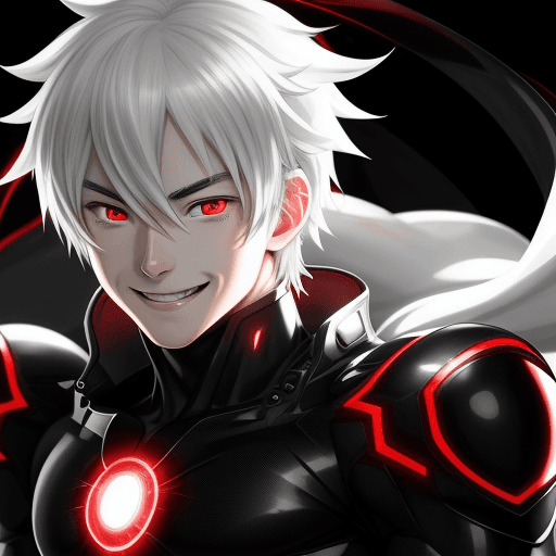 AI generated: anime man,hyper detailed,hyper resolution, pretty eyes,smile a little,smooth,glow lights black,red,a...