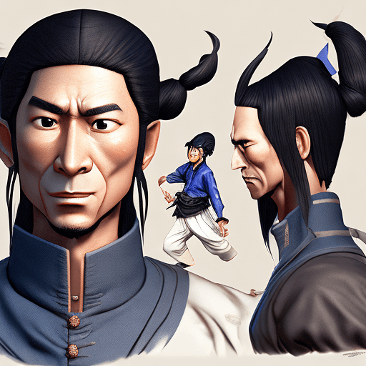 AI generated: a character in kung pow, in the style of anime-inspired character designs, bernardo strozzi, grandeu...