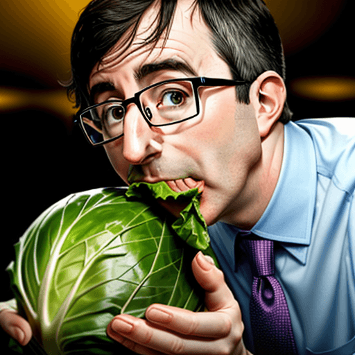 AI generated: John Oliver eating a cabbage





