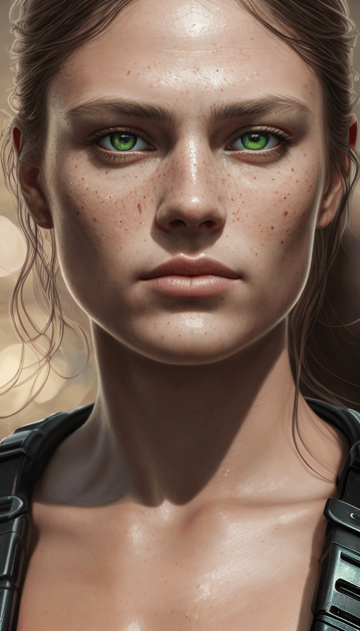 AI generated: Epic, hero, post apocalyptic, armed, 8k,(post apocalyptic), scared face, ((extreme close up:1. 2)), ...
