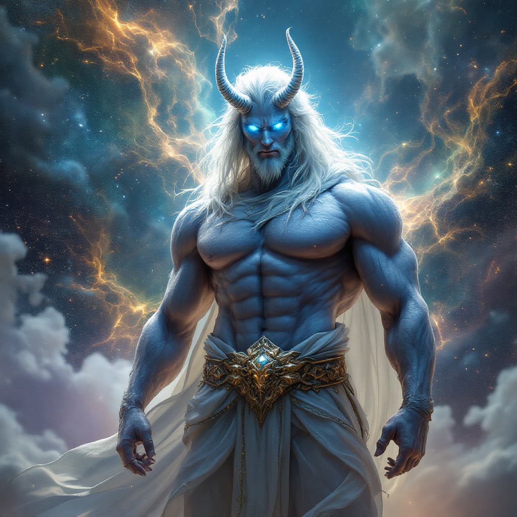 AI generated: God of Healing and sickness, full-body, Etherial, muscular, No mouth or hair, Glowing blue and green...