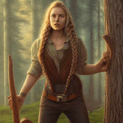 AI generated: portrait of a Lumberjack woman with huge beautiful braid, wearing tight-fitting outfit, intricate ac...