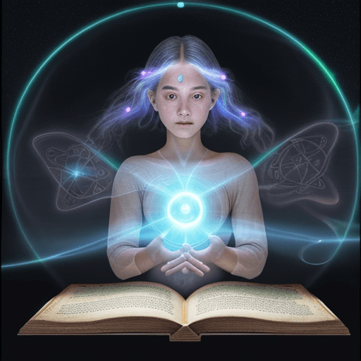 AI generated: A group of diverse individuals exchanging knowledge through glowing books, scrolls, and holograms. V...