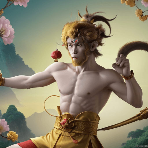 AI generated: Create an animated video of Sun Wukong, the Monkey King from Chinese mythology. The video should beg...