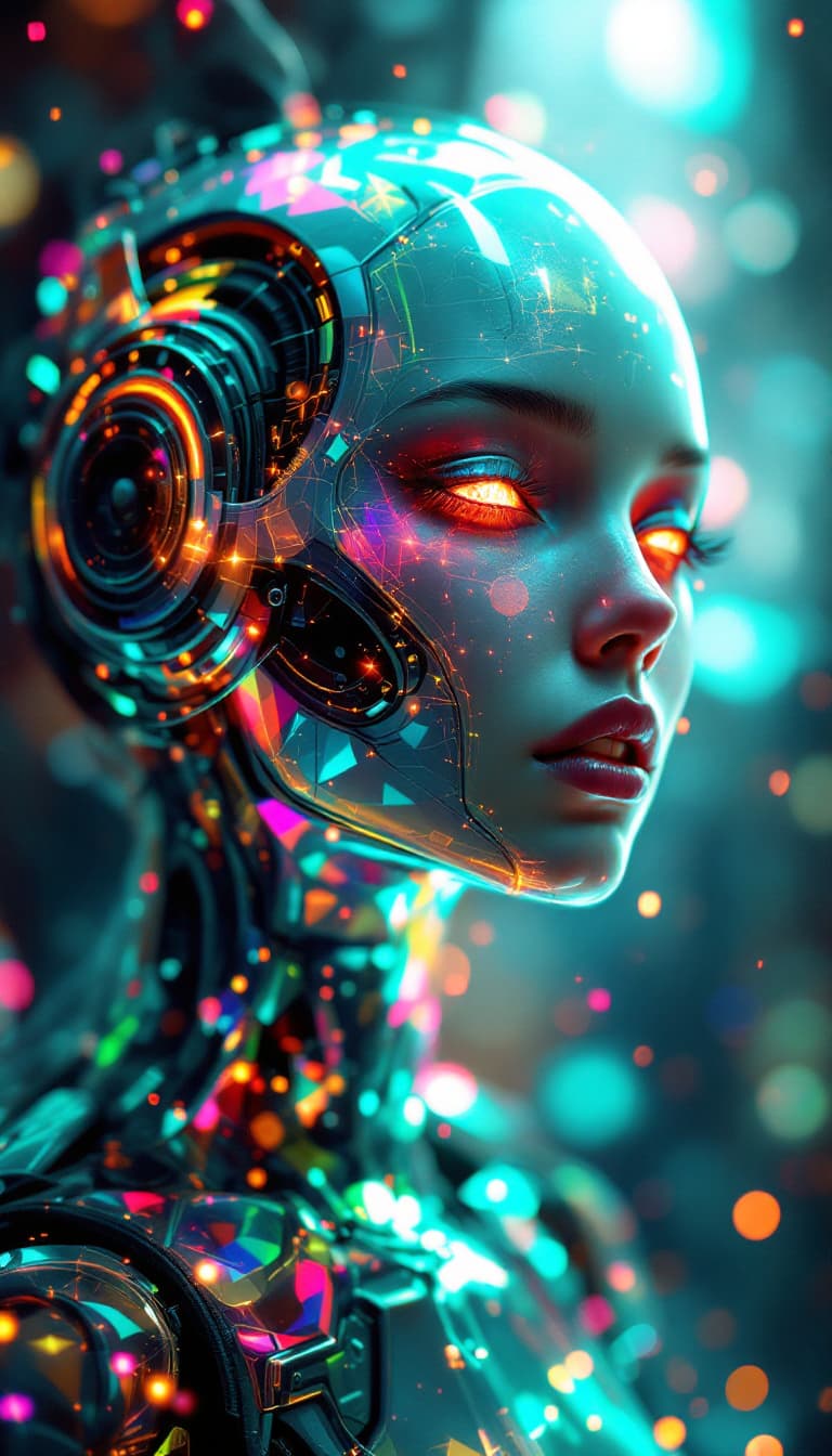 AI generated: In this mesmerizing depiction, envision a psychedelic organic cyborg encapsulated in holographic pla...