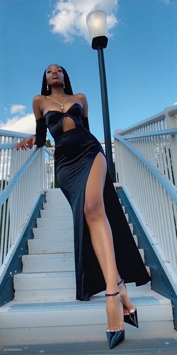 AI generated: black evening downblouse dress