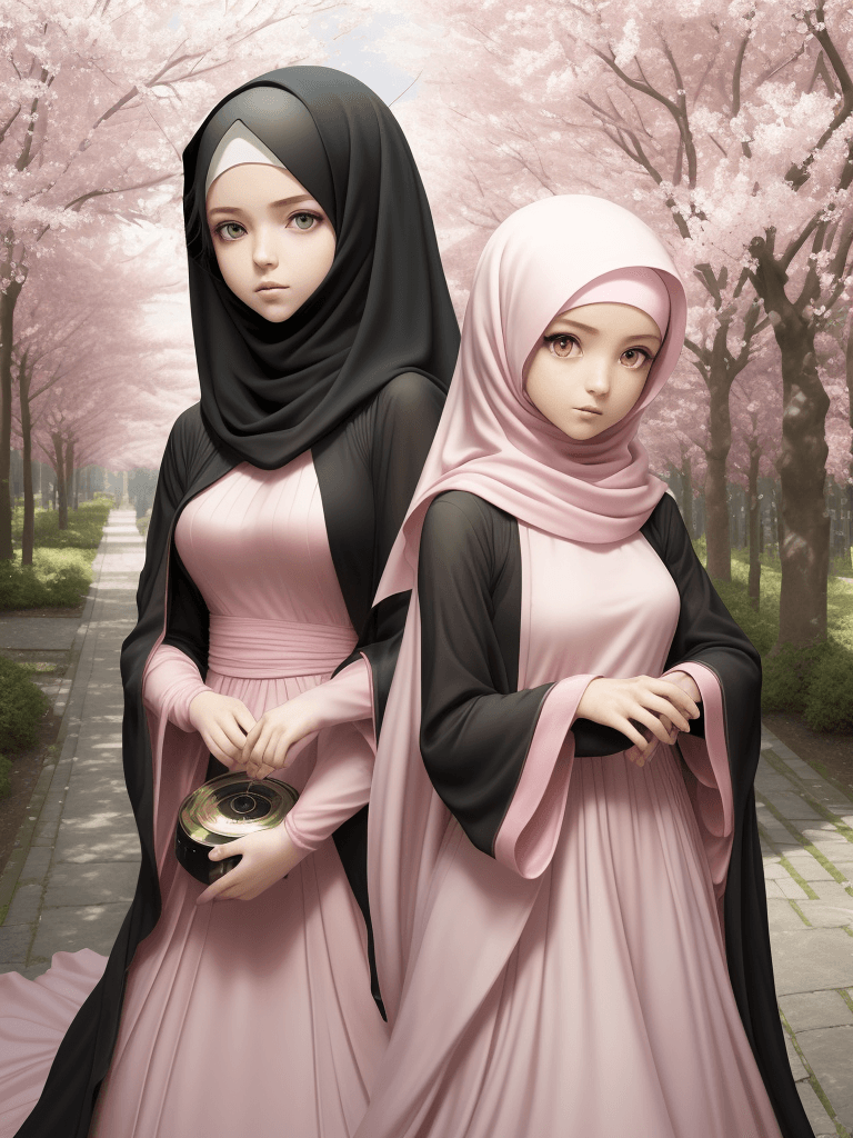 AI generated: Masterpiece, ((hyper realistic)), 1 girls, Anime, ((Megurine Luka)), (((巡音ルカ)), pink eyes, muslim dr...