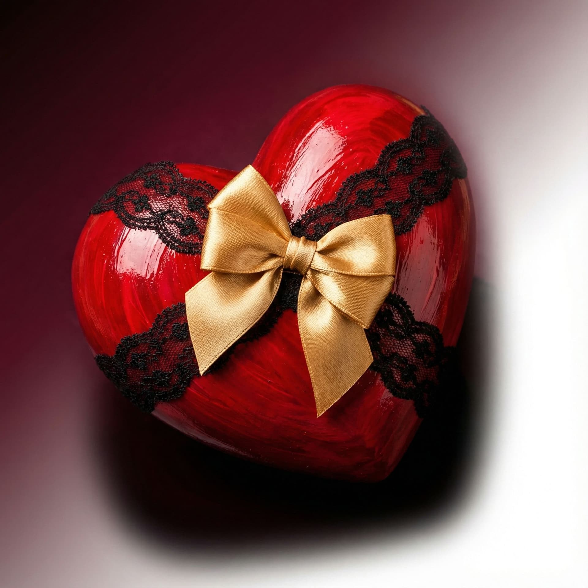 AI generated: A striking, highly detailed acrylic red heart with a glossy finish, adorned with an intricate black ...