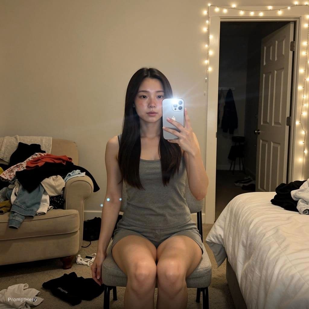AI generated: Ultra-realistic selfie in the mirror, full-body photo, taken with an iPhone 13 Pro held in the right...