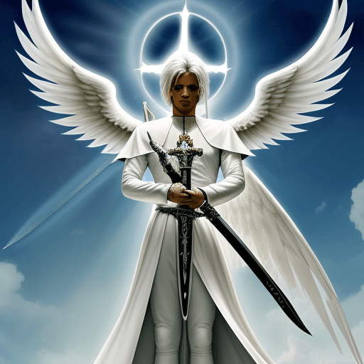 AI generated: arcángel miguel con espada venciendo a el demonio