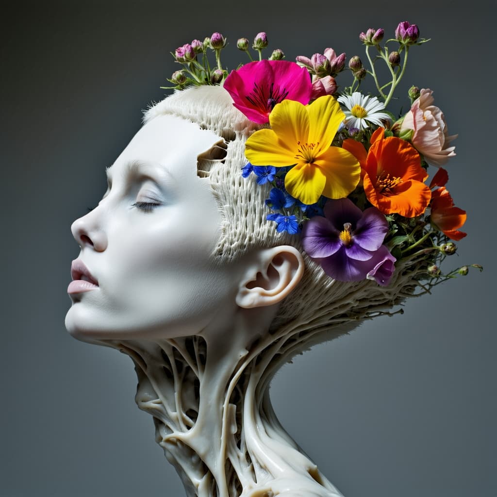 AI generated: "A surreal, high-end master photography shot with a gray-toned background, capturing a close-up of t...