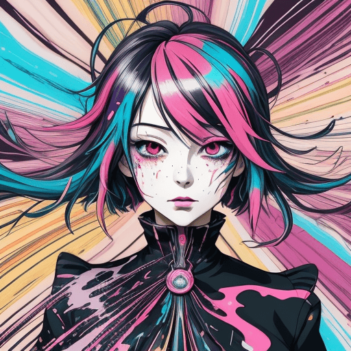 AI generated: anime drawing art, in the style of crisp neo-pop illustrations, swirling colors, bold and colorful p...