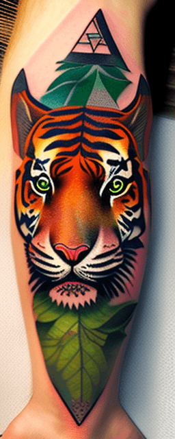 AI generated: High resolution illustration tattoo, vibrant colourful, nature, organic, tiger, dog and cat on small...