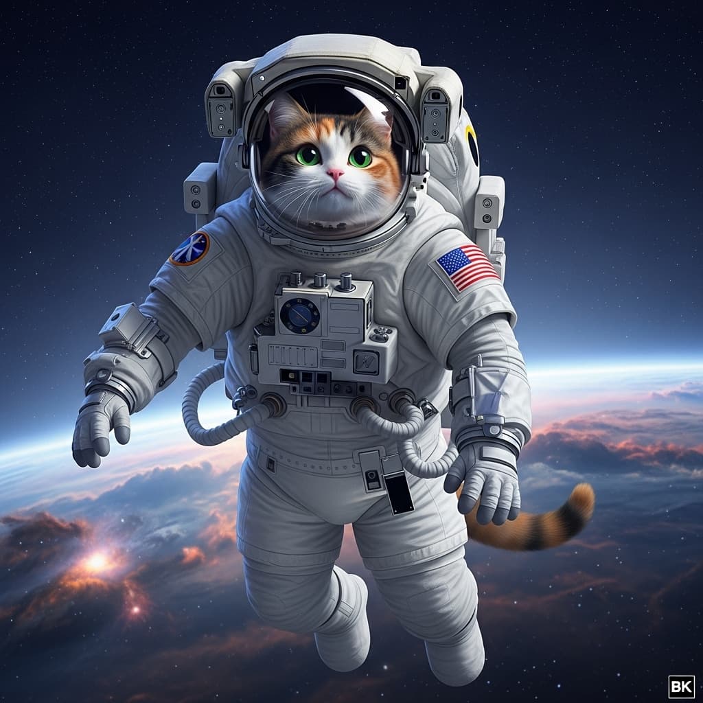 AI generated: Ralistic, ((Masterpiece, best quality) ), cute cat in astronaut suite space, Ultra-High-Definition, ...