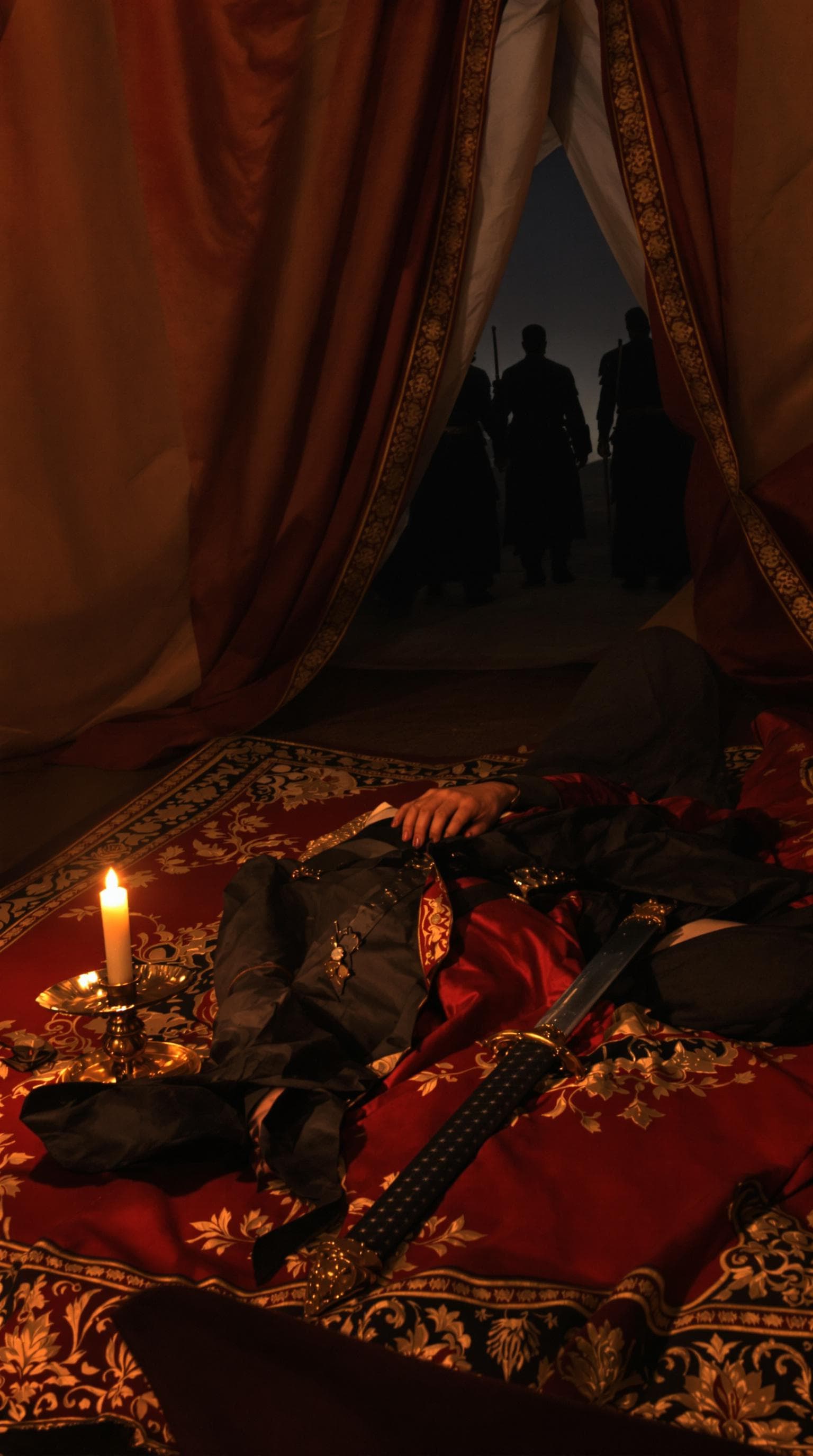AI generated: First-person POV, I am inside the tent, fallen to the ground, my body heavy with exhaustion. The dim...