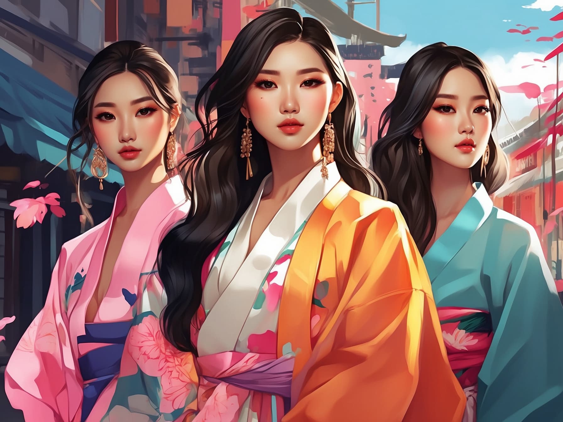 AI generated: Type of Image: Digital Illustration
Subject Description: A group of fashionable Asian individuals d...