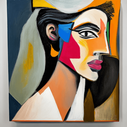 AI generated: female cuban model, painting by Pablo Picasso, high-quality canvas, limited edition, oil paint, pale...