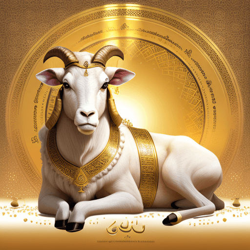 AI generated: Generate Eid al-Adha image with Golden background and ram around it