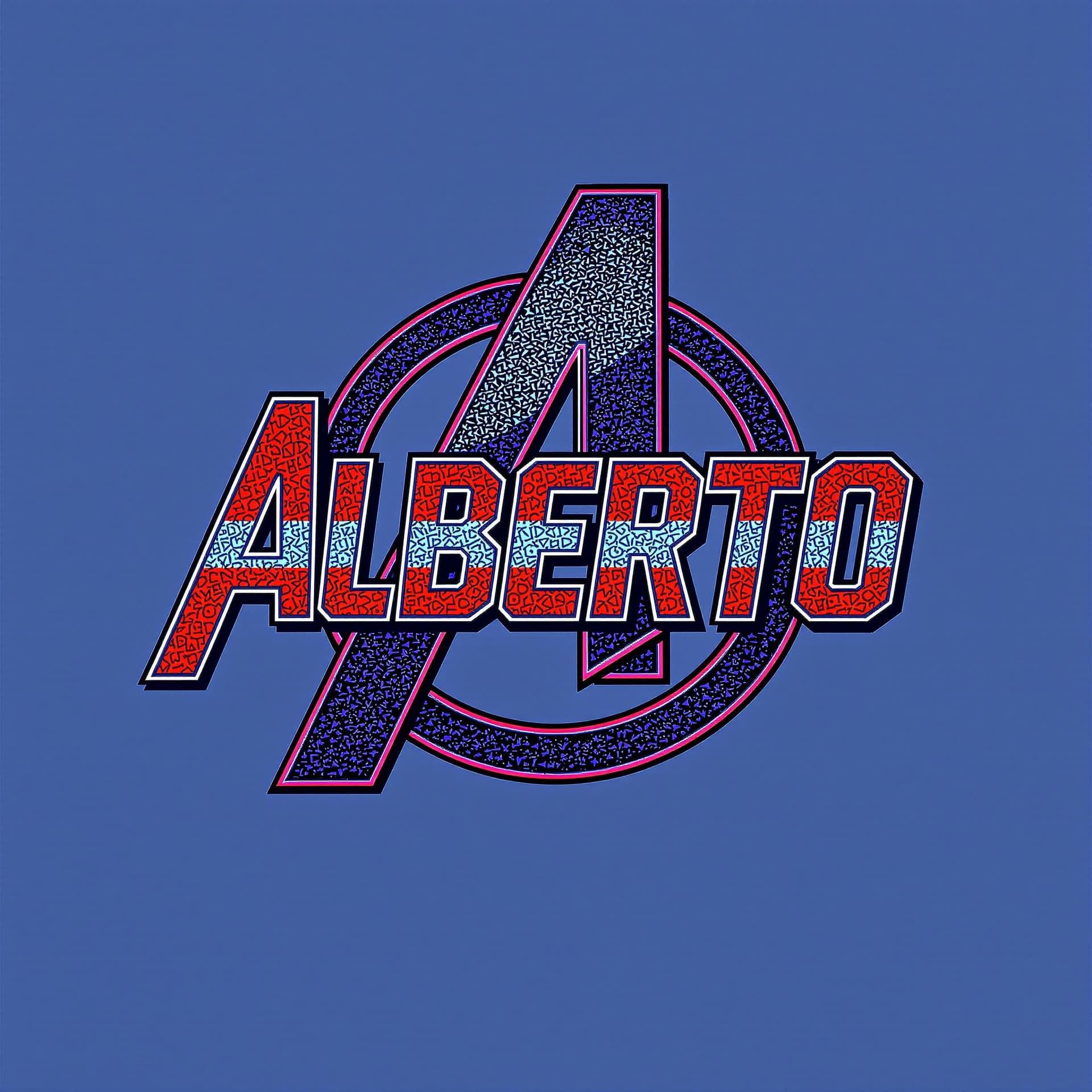 AI generated: Write "ALBERTO" in Marvel Avengers logo and colors using the font and style used for the graphic,  "...