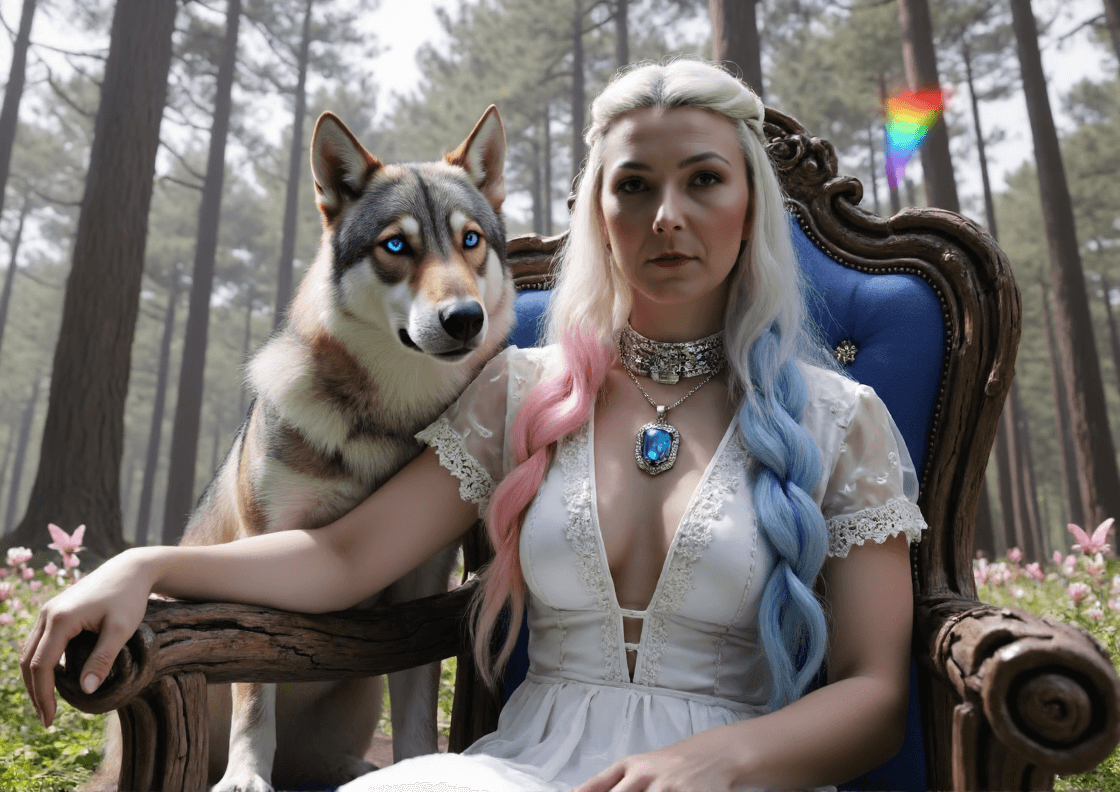 AI generated: Wolf and Maiden