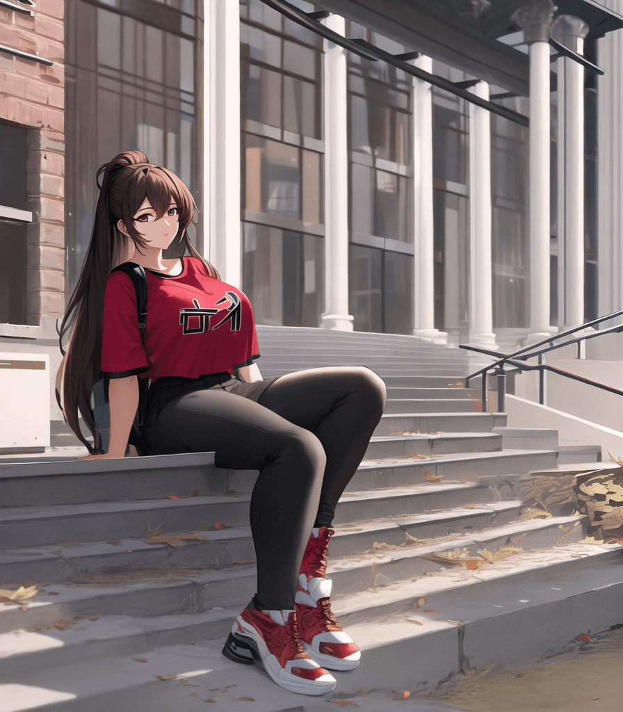 AI generated: perfect anime illustration, 1girl, braided buns, long brown hair, ((huge breasts:1.5)), wearing a bl...