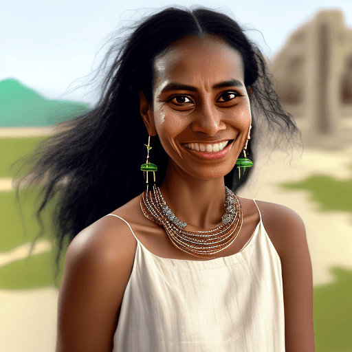 AI generated: portrait of a ethnic woman, long messy black hair, light tan, a hint of freckles, large green eyes, ...
