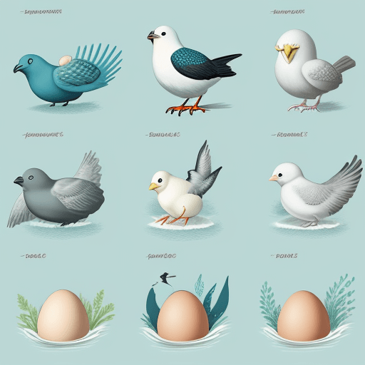 AI generated: surrealistic illustration of the evolution of birds. from ocean to water, to eggs, 