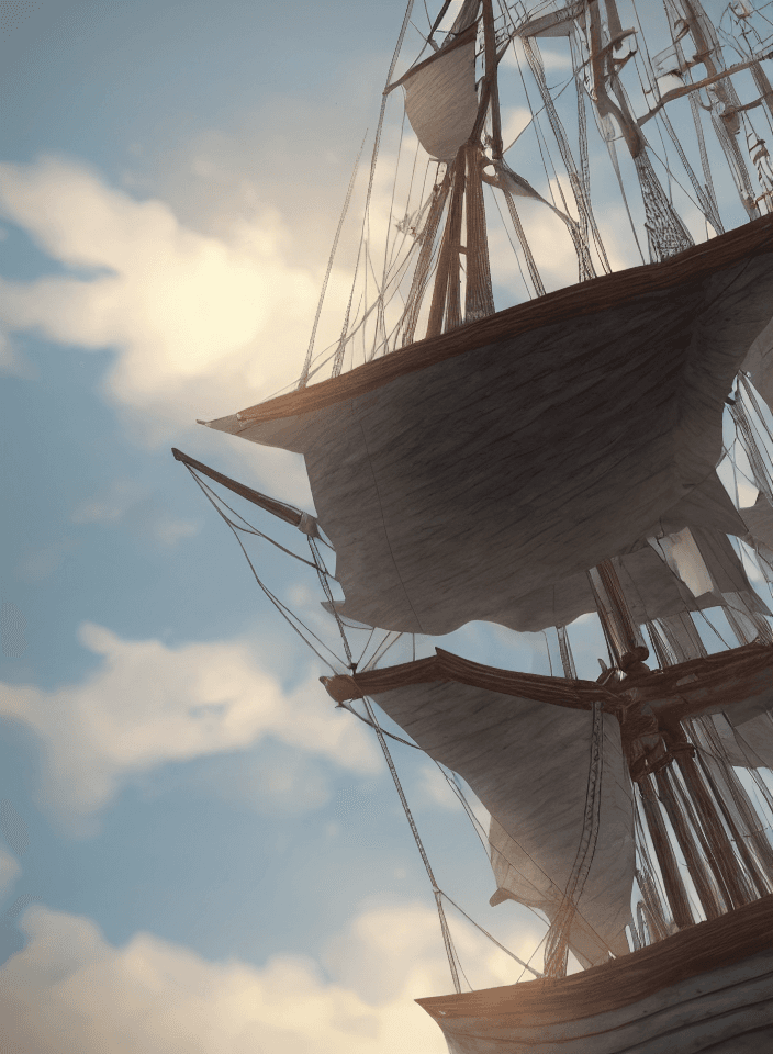 AI generated: Photo of a ultra realistic sailing ship, dramatic light, pale sunrise, cinematic lighting, battered,...