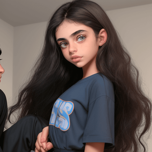 AI generated: a girl barely 16 years old, small in stature, captivating brown eyes with long eyelashes and long wa...