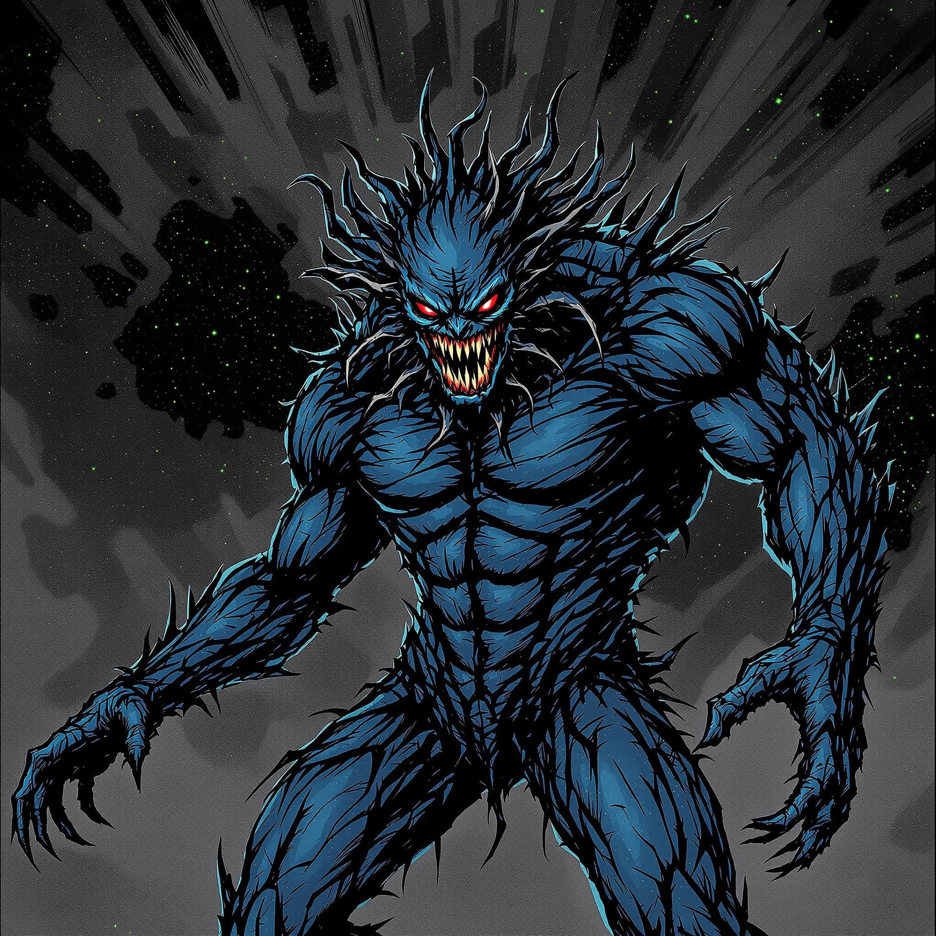 AI generated: A grotesque, monstrous figure, positioned in the center of the image.  The figure has a muscular, di...