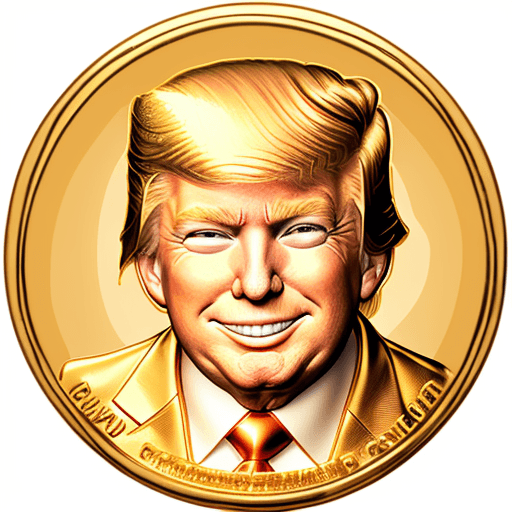 AI generated: a shining golden coin picturing a golden smiling donald trump as he looks today on a transparent bac...