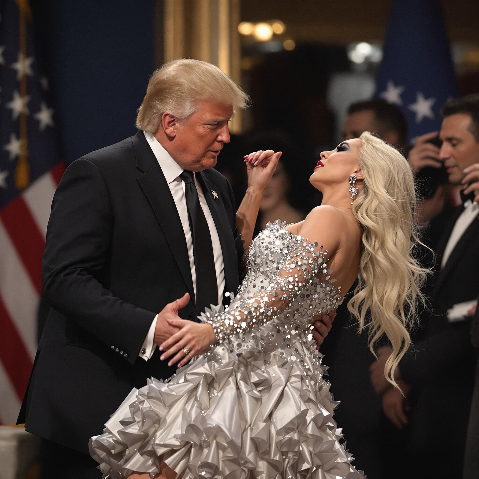 AI generated: Trump is dancing with lady Gaga 