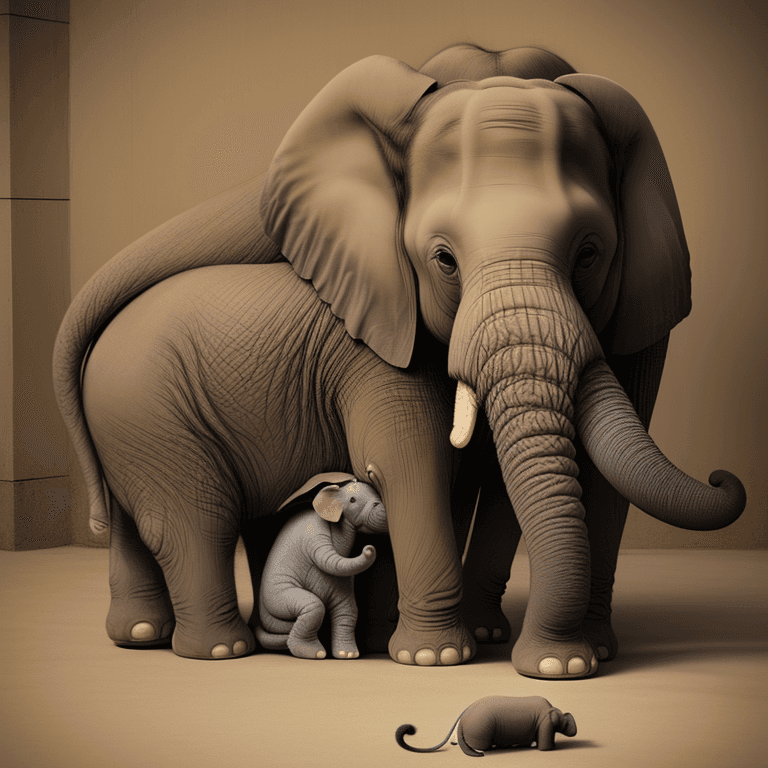 AI generated: Cat taking care of baby elephant