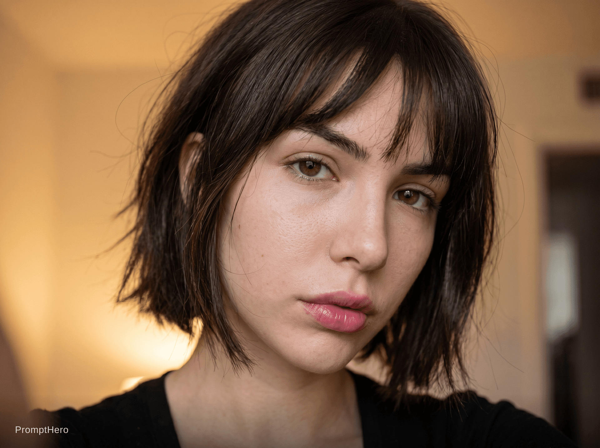 AI generated: A hyper-realistic close-up portrait of a young woman (use my face) with warm, soft indoor lighting. ...