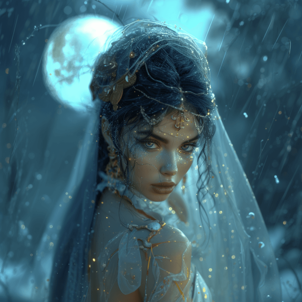 AI generated: beautiful moon greek goddess human-like of cancer and wilderness