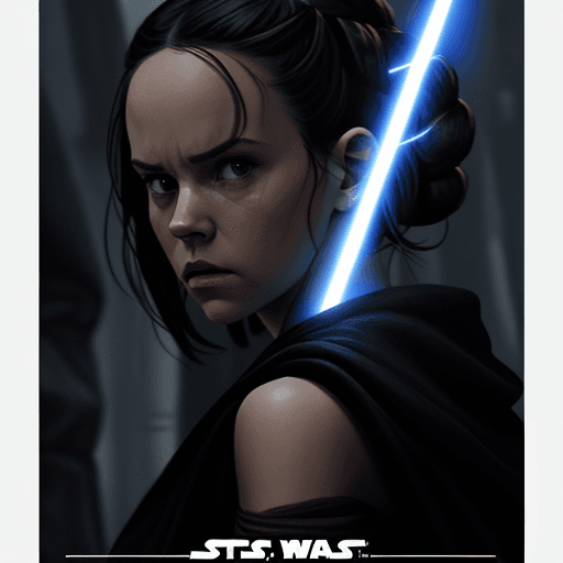 AI generated: Poster of Rey Skywalker Seduced by the Dark Side in Dark Sith Robe from STAR WARS --ar 1:2 --v 5