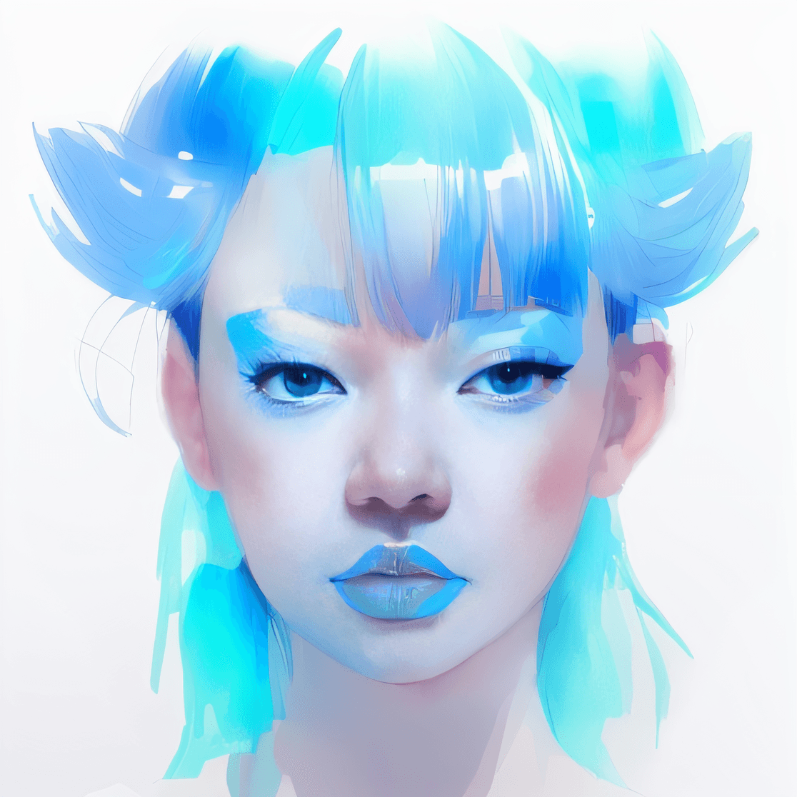 AI generated: a close up of a woman with blue hair and a white dress, rossdraws pastel vibrant, rossdraws portrait...