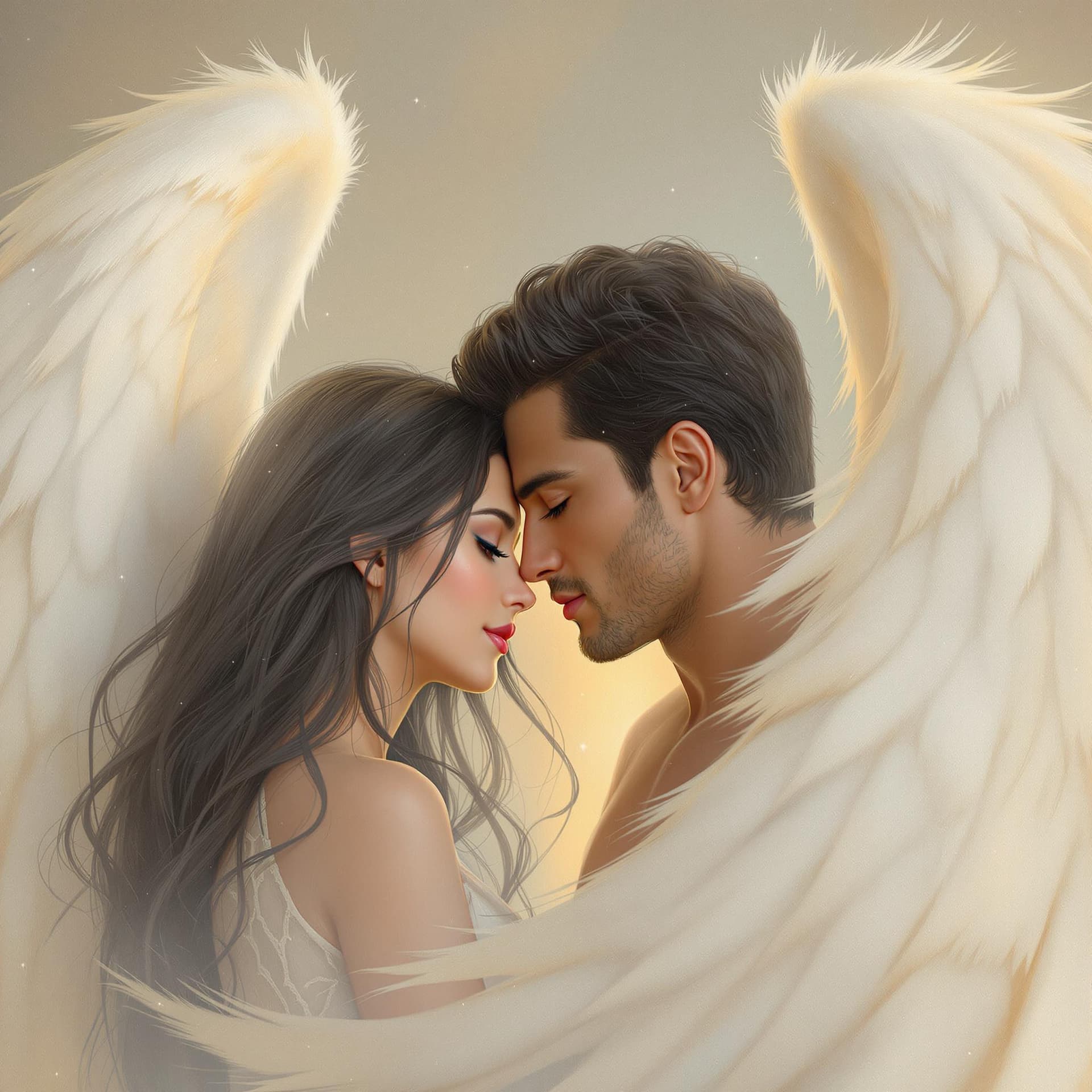 AI generated: The Photo depicts a romantic scene between two figures who exude a dreamy, ethereal quality. 

- **C...