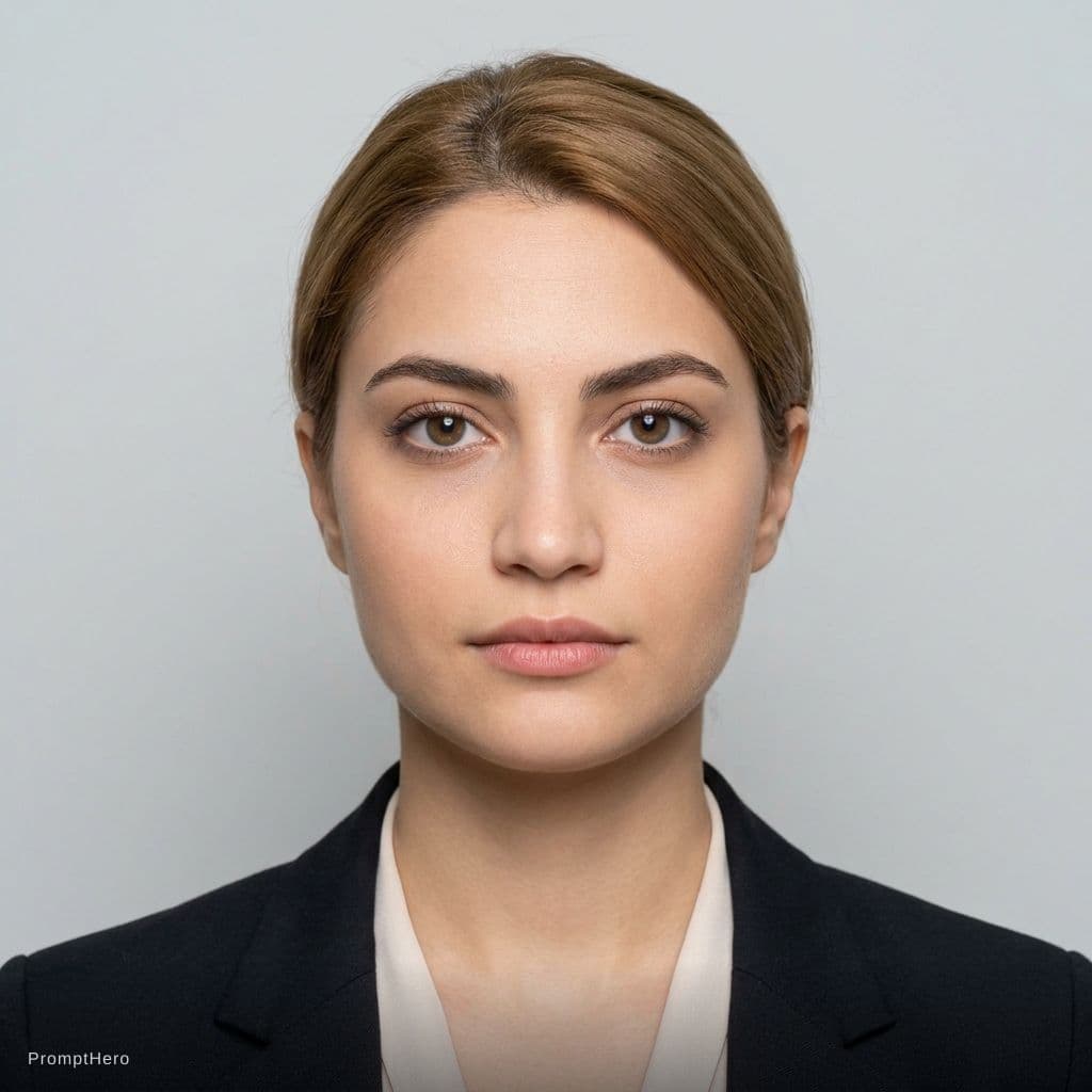 AI generated: Generate a professional passport photo from the uploaded black and white image. Straight frontal fac...