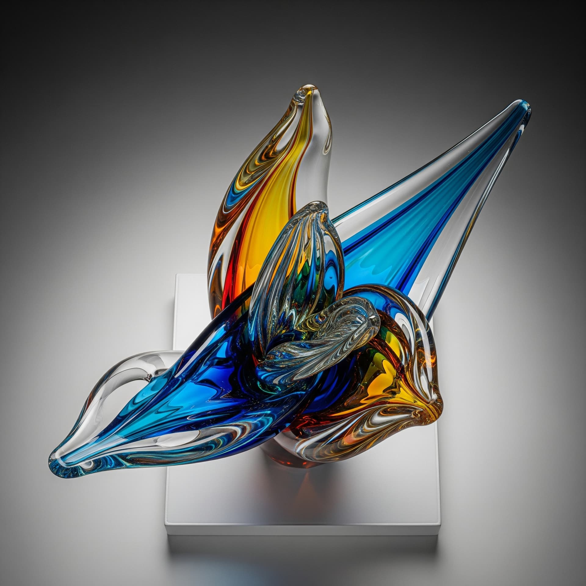 AI generated: A Moreno glass sculpture, viewed slightly diagonally from above, exudes bliss, glamour, and avant-ga...