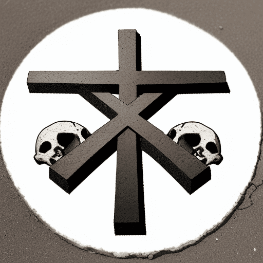 AI generated: A cross is inserted on the ground with a skull next by in the background, days on white background, ...